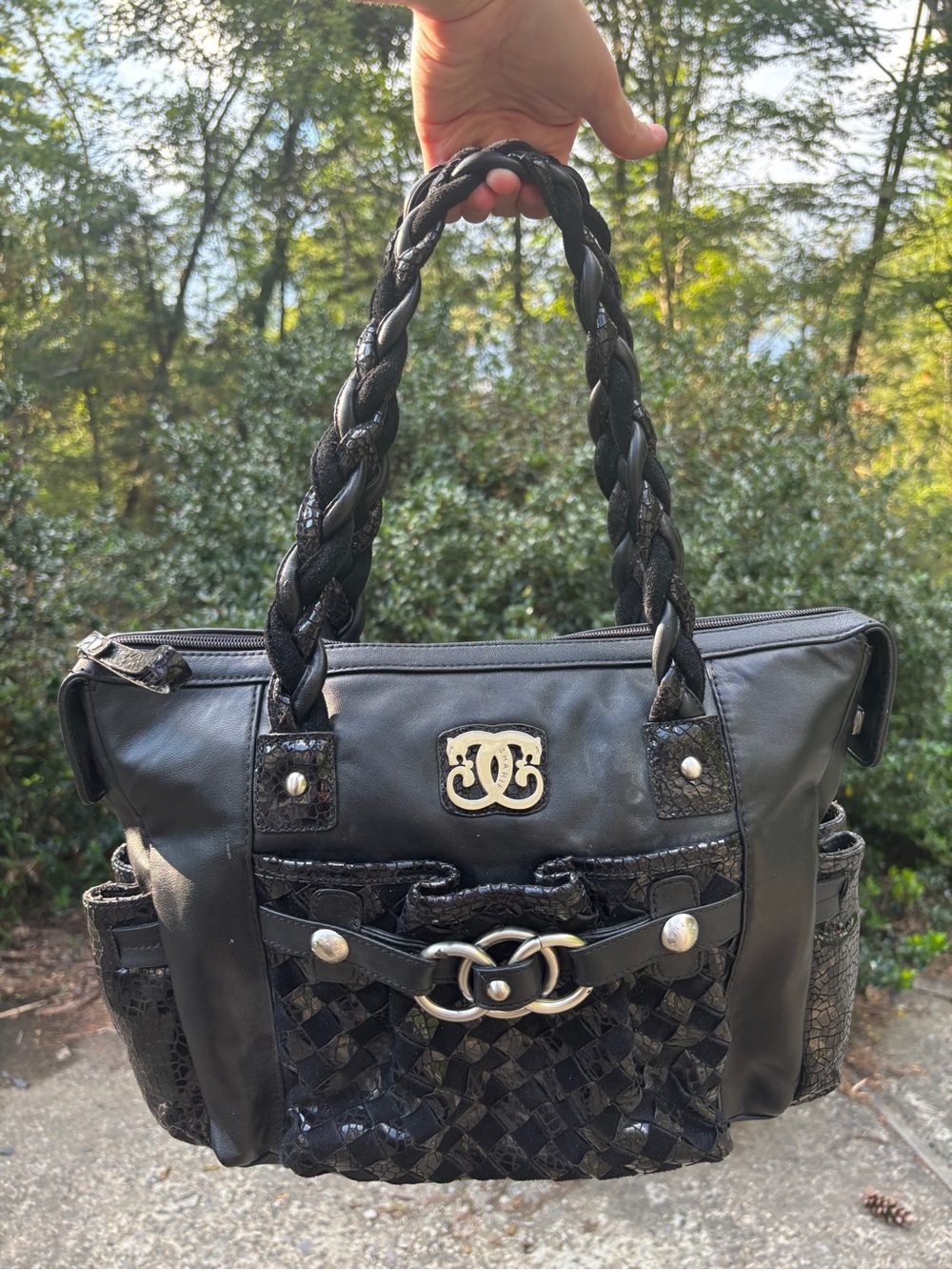 Sharif Black Braided Handle Tote Bag - Picture 3 of 17